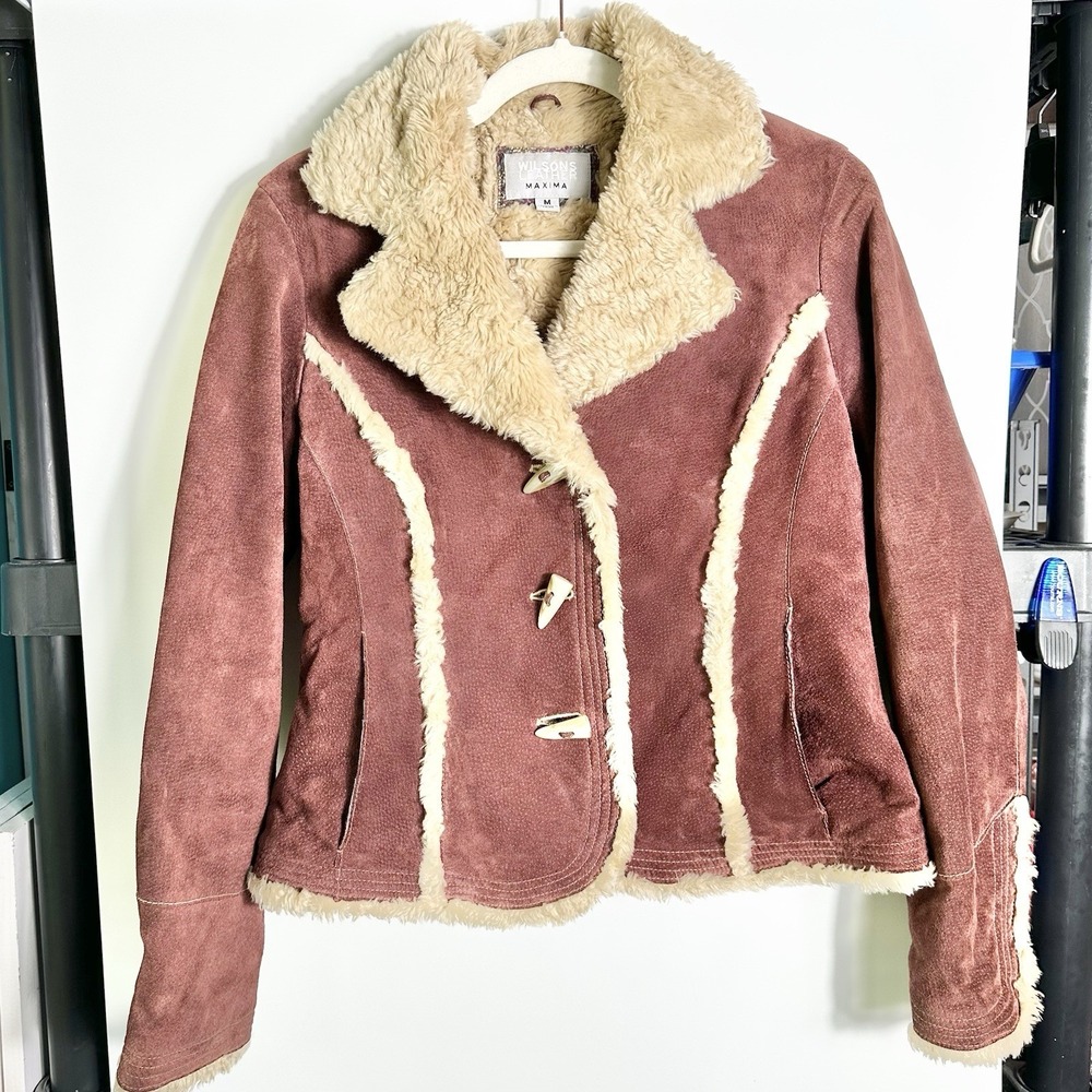 Vtg Wilsons Leather Maxima Womens M Brown Shearling Leather Jacket Faux Fur Coat